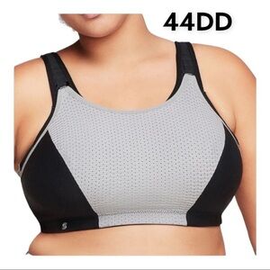NEW GLAMORISE Sport Bra Size 44DD Grey/Black NWOT